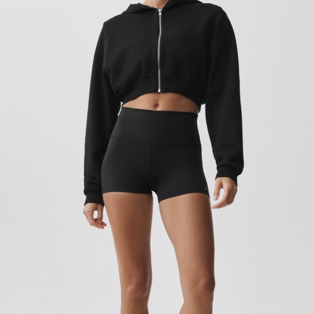 ALO Yoga Cropped Black Zip-Front Hoodie